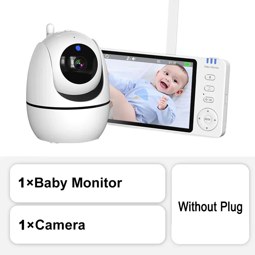 Side view of 5-inch HD baby monitor display unit and a PTZ camera in a nursery setting