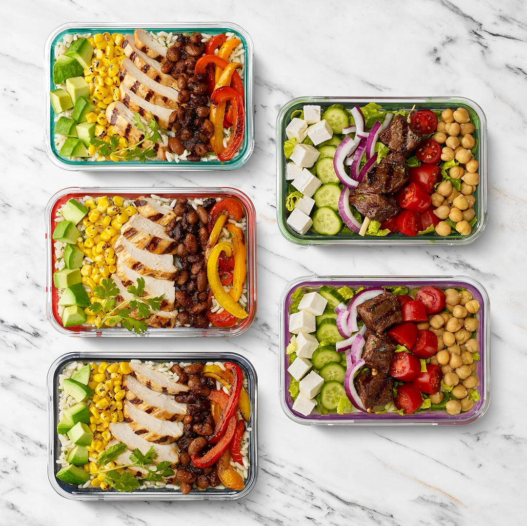 5-pack 6 oz glass meal prep containers with airtight lids for food storage & portion control.