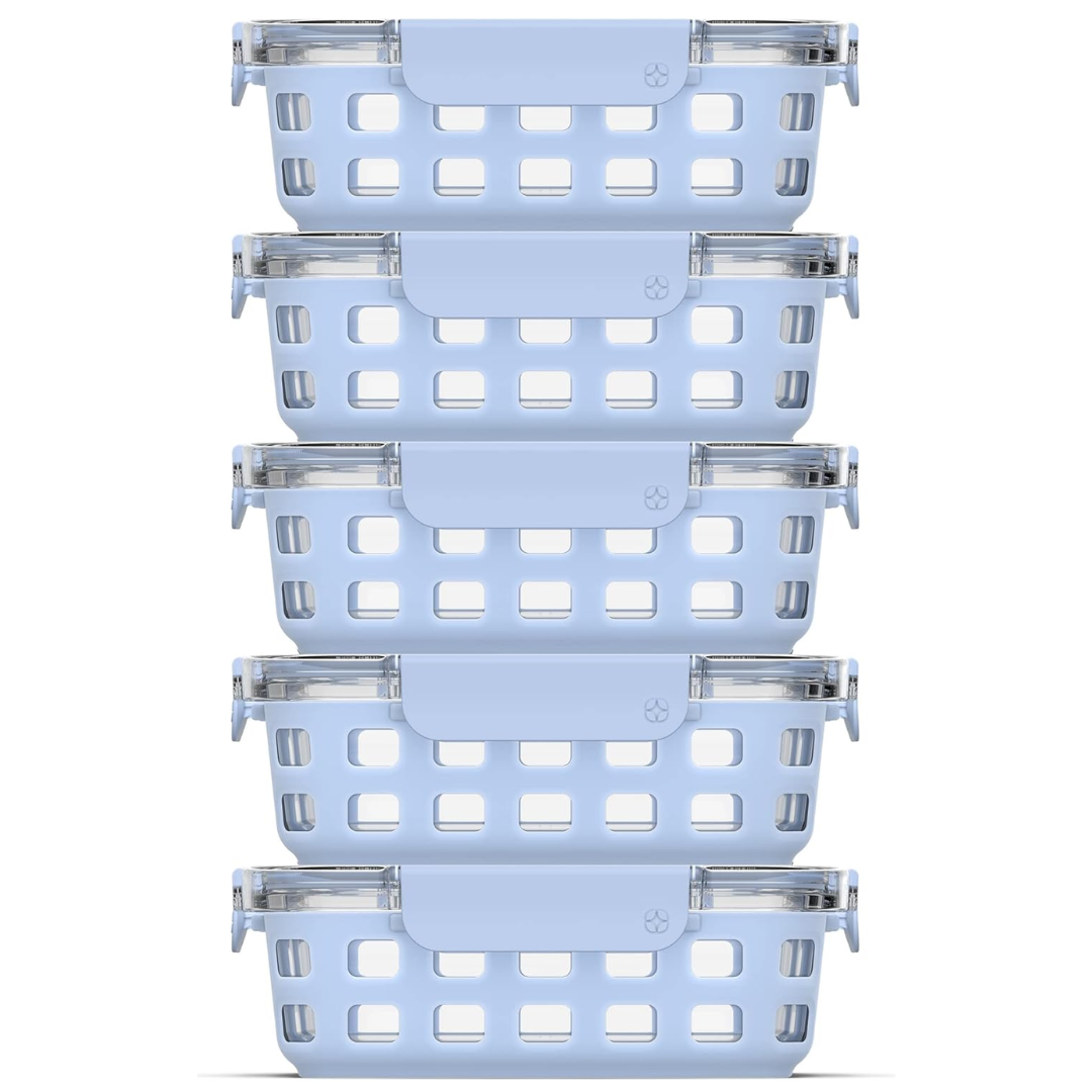 Eco-friendly reusable 6 oz glass meal prep containers, 5-pack, ideal for healthy eating habits.