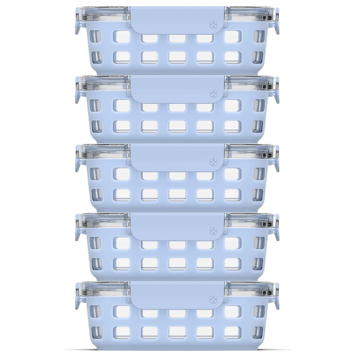 Eco-friendly reusable 6 oz glass meal prep containers, 5-pack, ideal for healthy eating habits.
