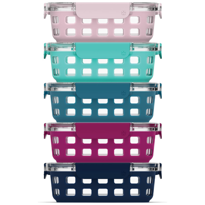 Multi-purpose 5-pack 180ml glass containers: freezer, microwave, dishwasher safe, BPA-free.