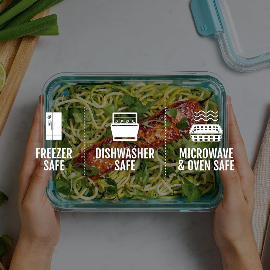 Healthy meal prep with 5 airtight 6 oz glass containers. Reusable, BPA-free, freezer & microwave safe.
