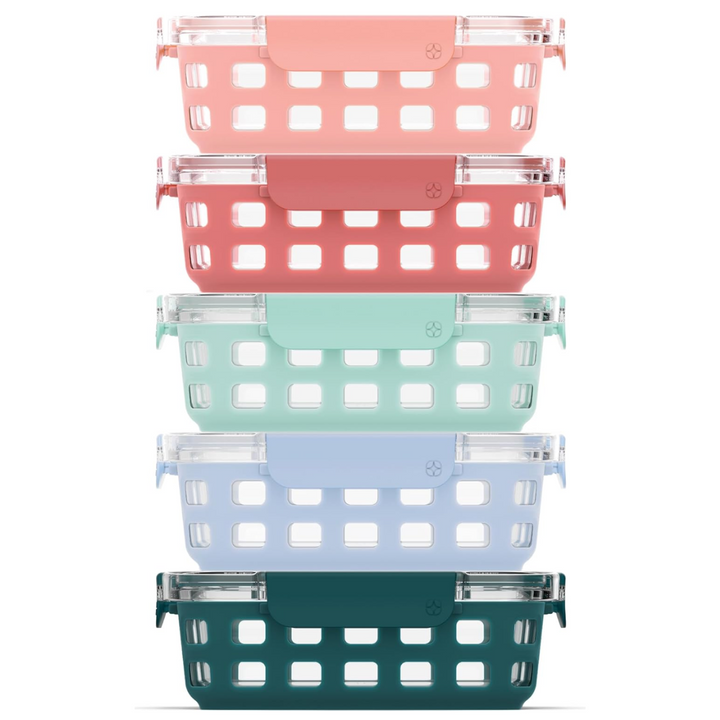 Durable 5-pack 6 oz glass containers with secure airtight lids for safe food storage and transport.