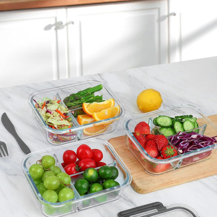 Eco-friendly glass meal prep containers, 1L capacity, perfect for reusable food storage & freezer meals.