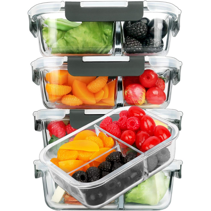Healthy meal prep glass containers (5-pack) for portion control, suitable for lunchbox & daily food prep.