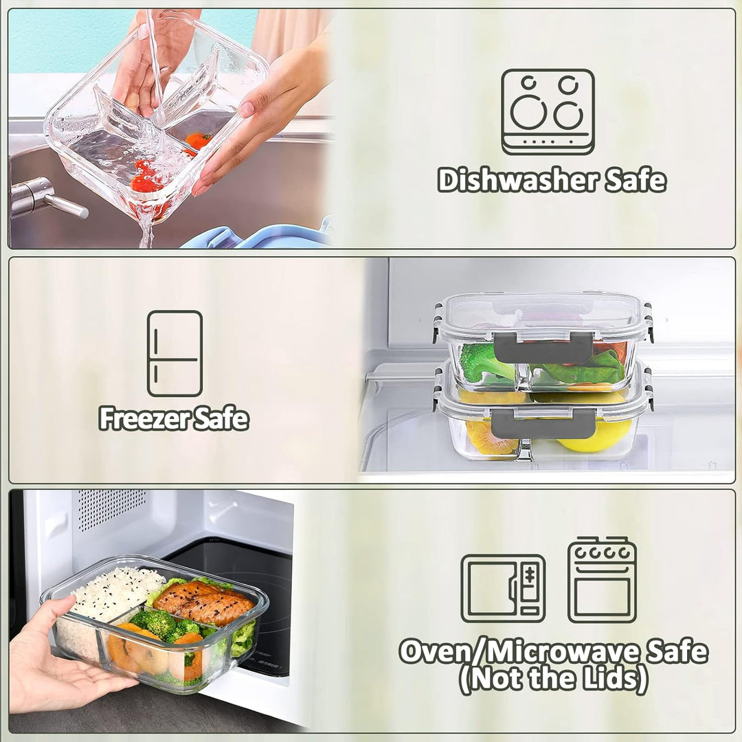 Kitchen glass food storage containers, 1L each, 5-pack for organizing meals & efficient food prep.