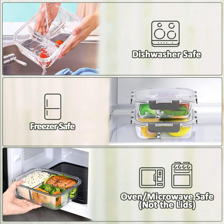 Kitchen glass food storage containers, 1L each, 5-pack for organizing meals & efficient food prep.