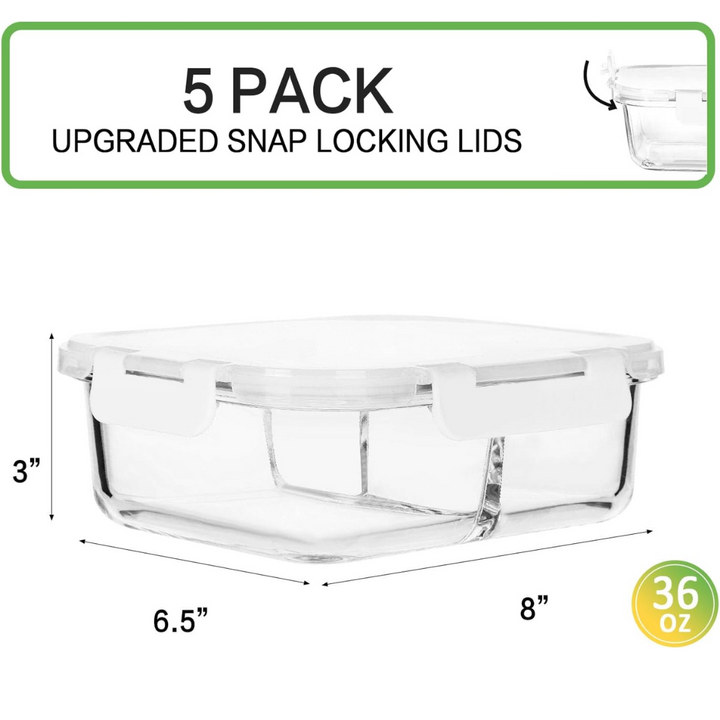 Durable 1L glass meal prep containers (5-pack), perfect for packing lunches & healthy portion-controlled meals.