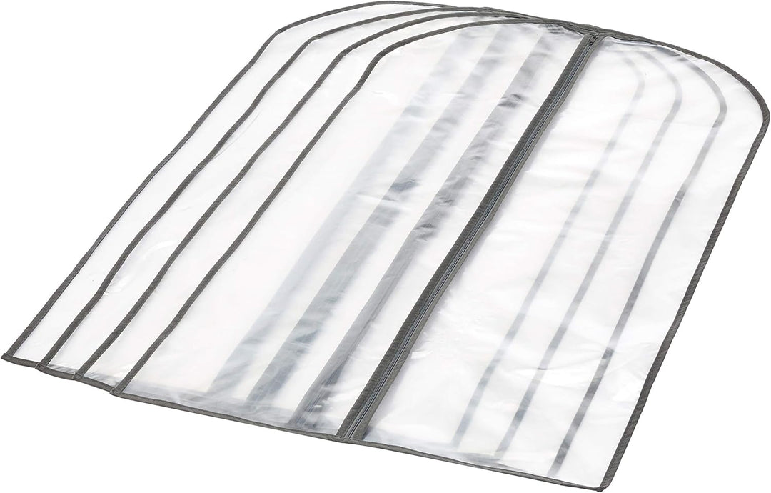 Clear PEVA garment bags, 5-pack, offering dust-free storage and easy clothes visibility
