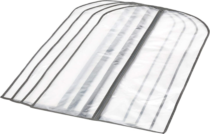 Clear PEVA garment bags, 5-pack, offering dust-free storage and easy clothes visibility