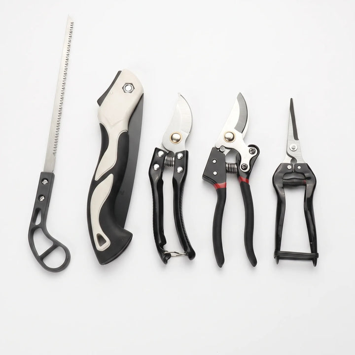 Ergonomic 5-piece garden hand tool set with durable stainless steel tools & comfort-grip handles for yard work.