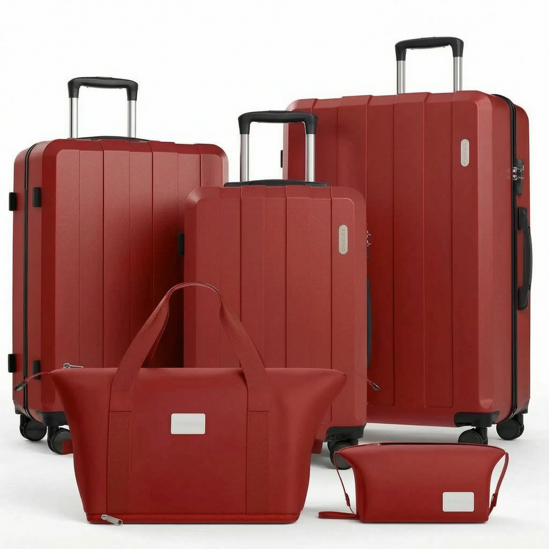 Modern 5-piece hardshell suitcase combo with quiet spinner wheels for stress-free airport and road travel.
