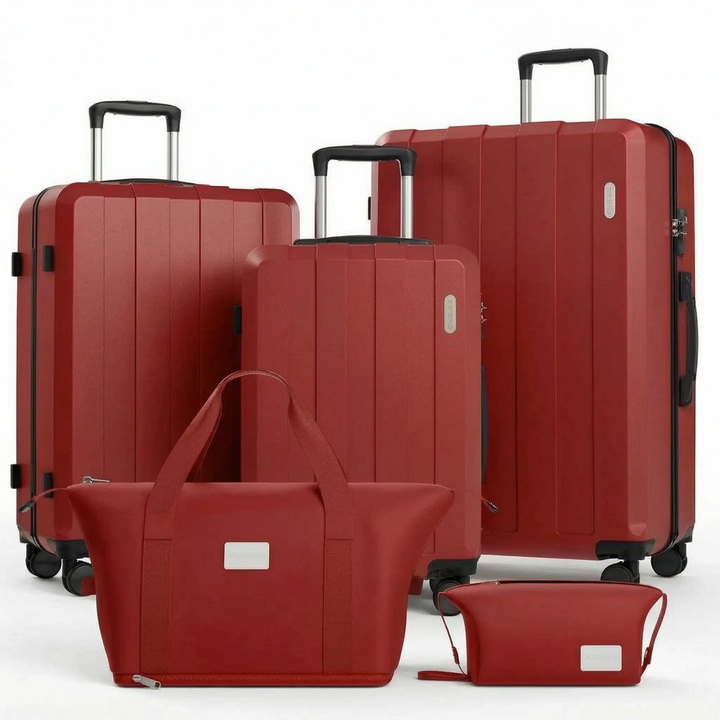 Modern 5-piece hardshell suitcase combo with quiet spinner wheels for stress-free airport and road travel.