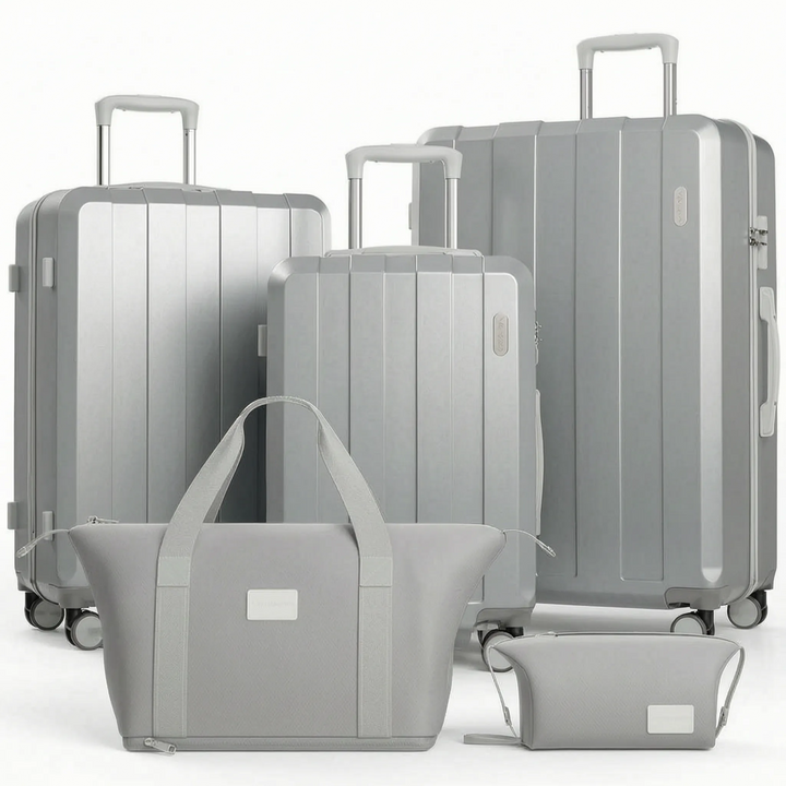 Compact 5-piece hardshell luggage set designed for organized storage & easy maneuverability with spinner wheels.