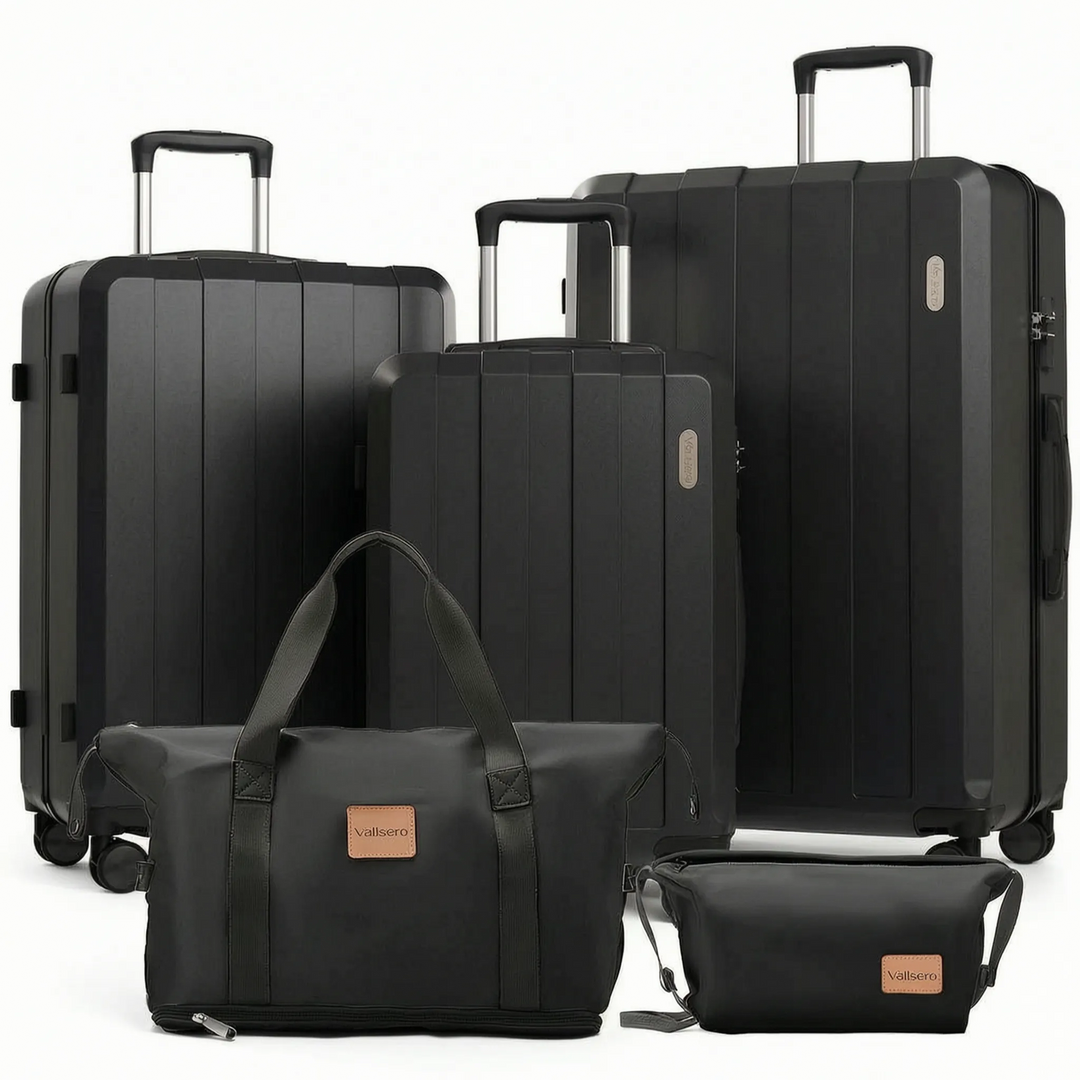 Sleek 5-piece hardshell luggage set, ensuring durable protection & smooth rolling spinner wheels for travel.