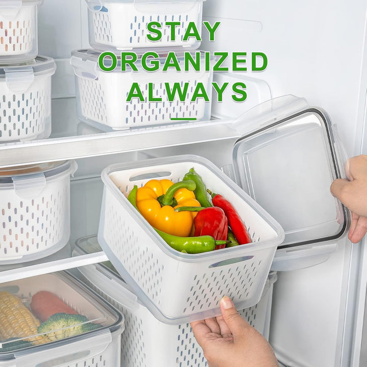 FreshKeeper 5-piece large food storage containers, ideal for refrigerator produce saver