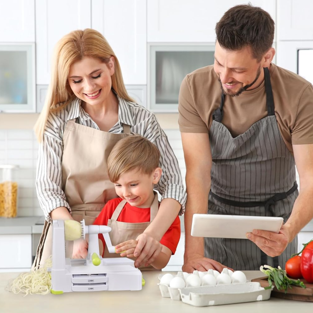 5-Piece vegetable spiralizer & slicer for making healthy zucchini noodles & veggie spaghetti. Ideal for gluten-free meals.