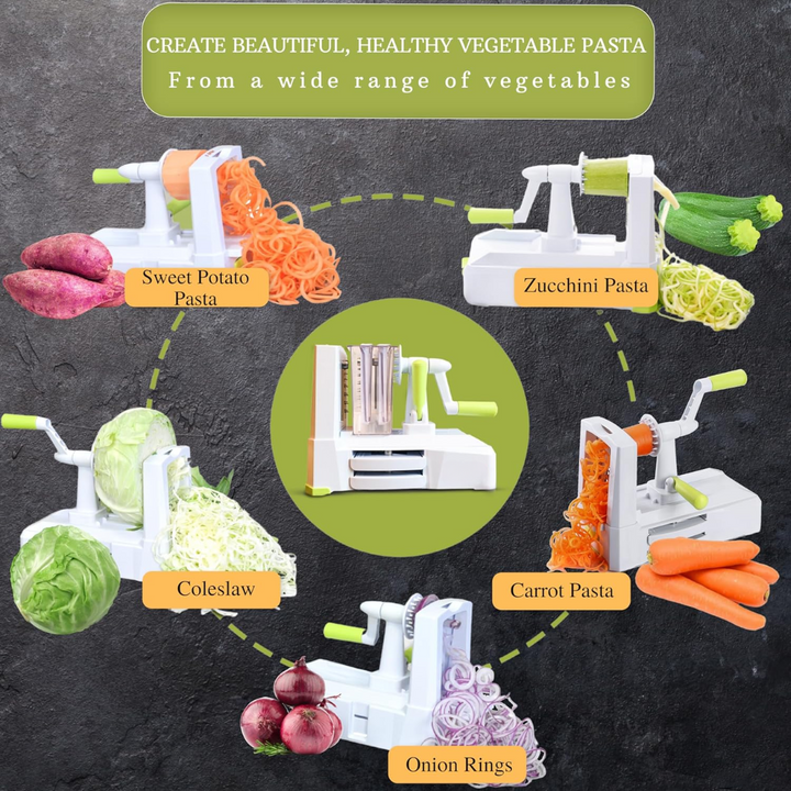 Robust 5-piece vegetable spiralizer & slicer set, a versatile kitchen tool for easy food prep & healthy eating.
