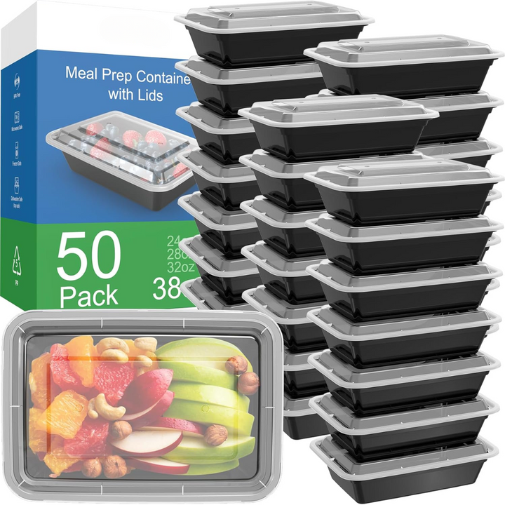 50-pack reusable leakproof meal prep containers for fresh meals & healthy eating. BPA-free food storage.