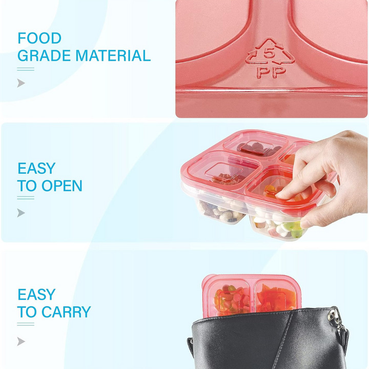Set of 6 reusable bento box meal prep containers, perfect for food storage, lunchboxes & snacks on-the-go.