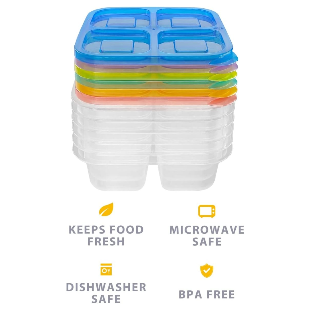 Durable 6-pack reusable bento box containers for organized meal prep, keeping food fresh for lunch & snacks.