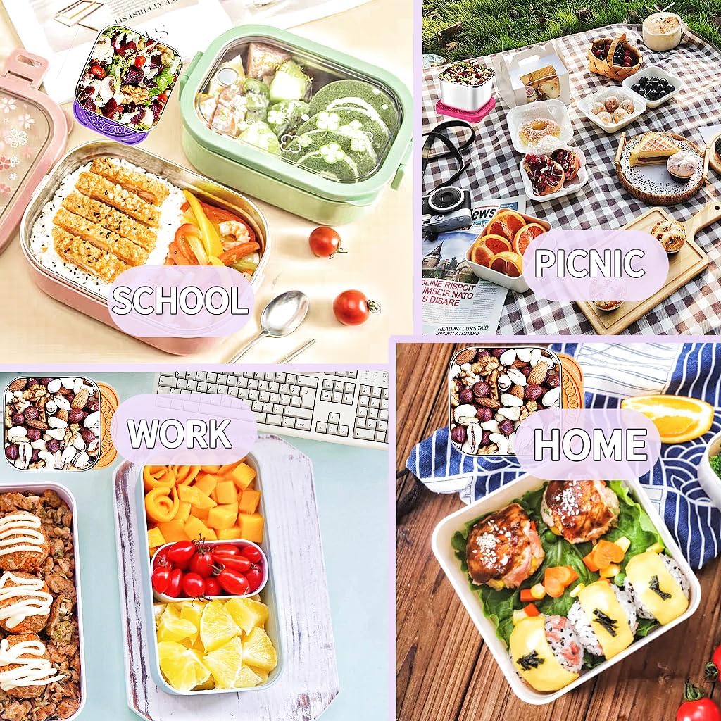 Set of 6 stainless steel snack containers for kids. Reusable, eco-friendly food storage for portable snacks.