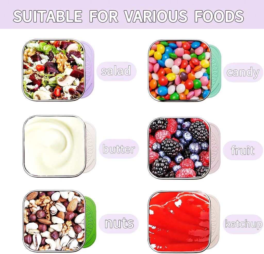 Children's 6-pack stainless steel snack boxes, perfect for school lunches, portable snacks, & food storage.
