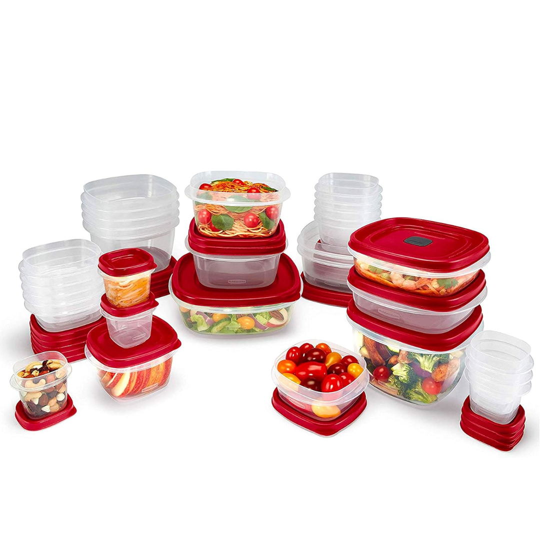 Complete 60-piece food container set for meal prep. Airtight plastic containers keep food fresh & organized.