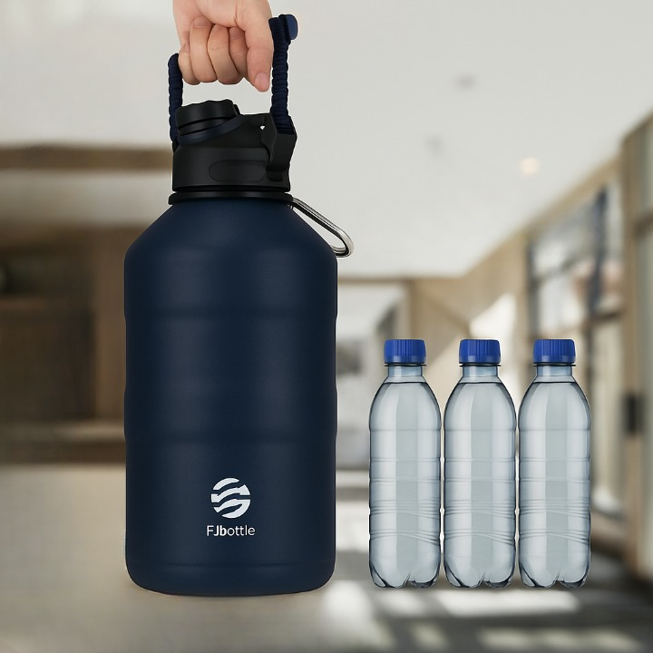 64 oz insulated water bottle with a convenient magnetic lid, perfect for gym, sport, and outdoor hydration.