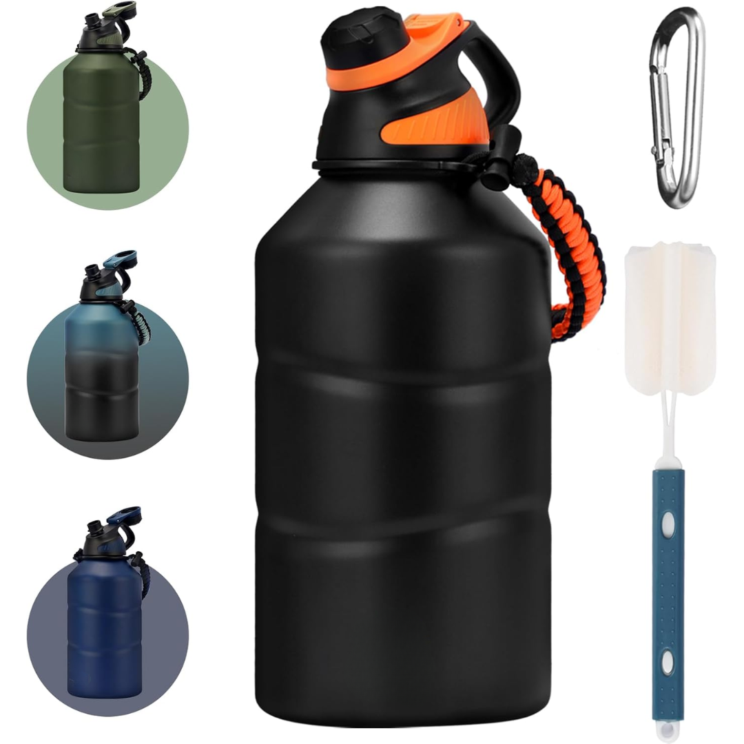Premium 64 oz insulated water bottle, designed for active lifestyles with a magnetic lid & leak-proof seal.