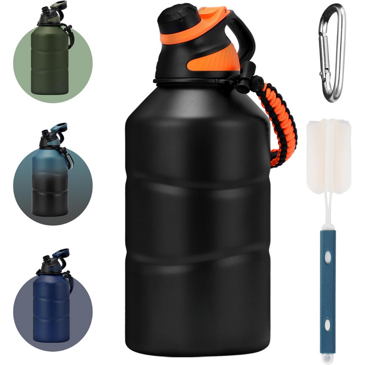 Premium 64 oz insulated water bottle, designed for active lifestyles with a magnetic lid & leak-proof seal.