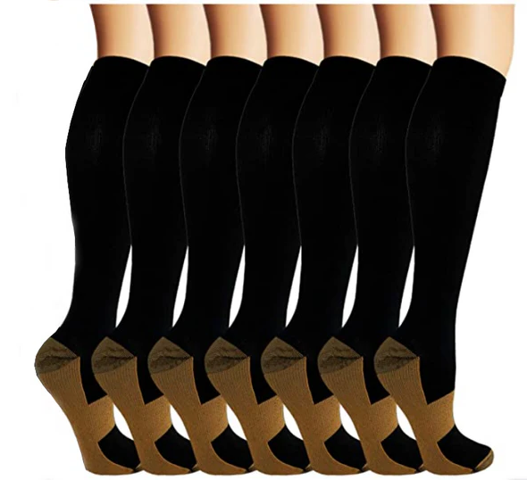 7 Pairs Unisex Copper Compression Socks for active recovery, workout, and travel support.