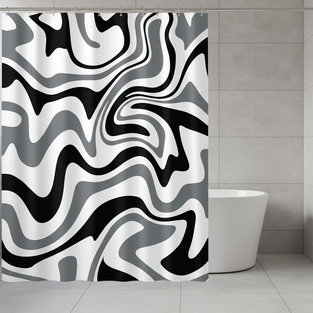70s Retro Boho-Wave Spiral Pattern Shower Curtain, vintage bathroom decor