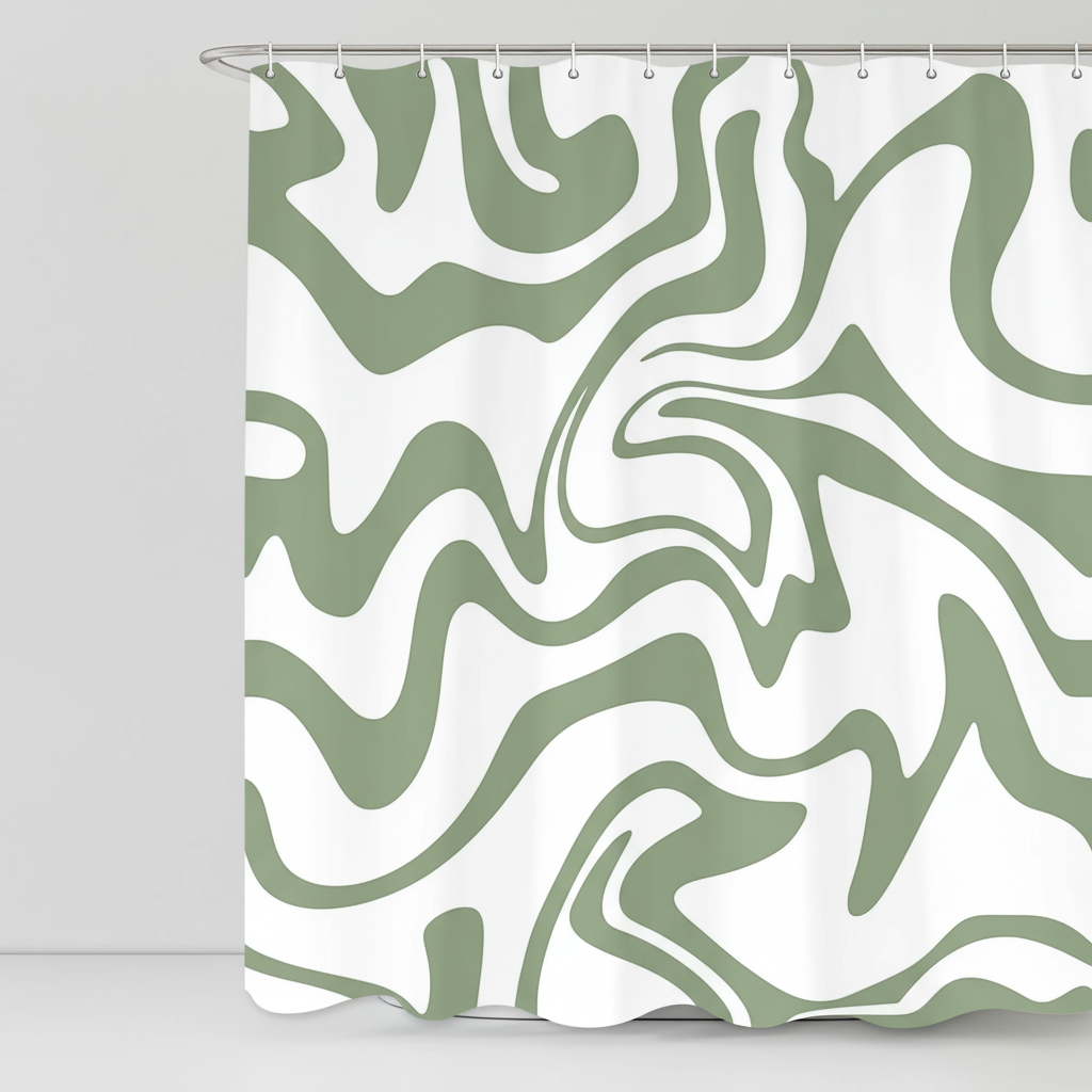 Spiral pattern Boho-Wave shower curtain, a vibrant 70s bathroom accessory