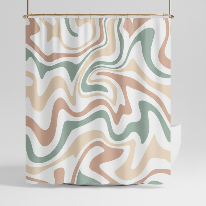 Durable, water repellent 70s Retro spiral pattern shower curtain
