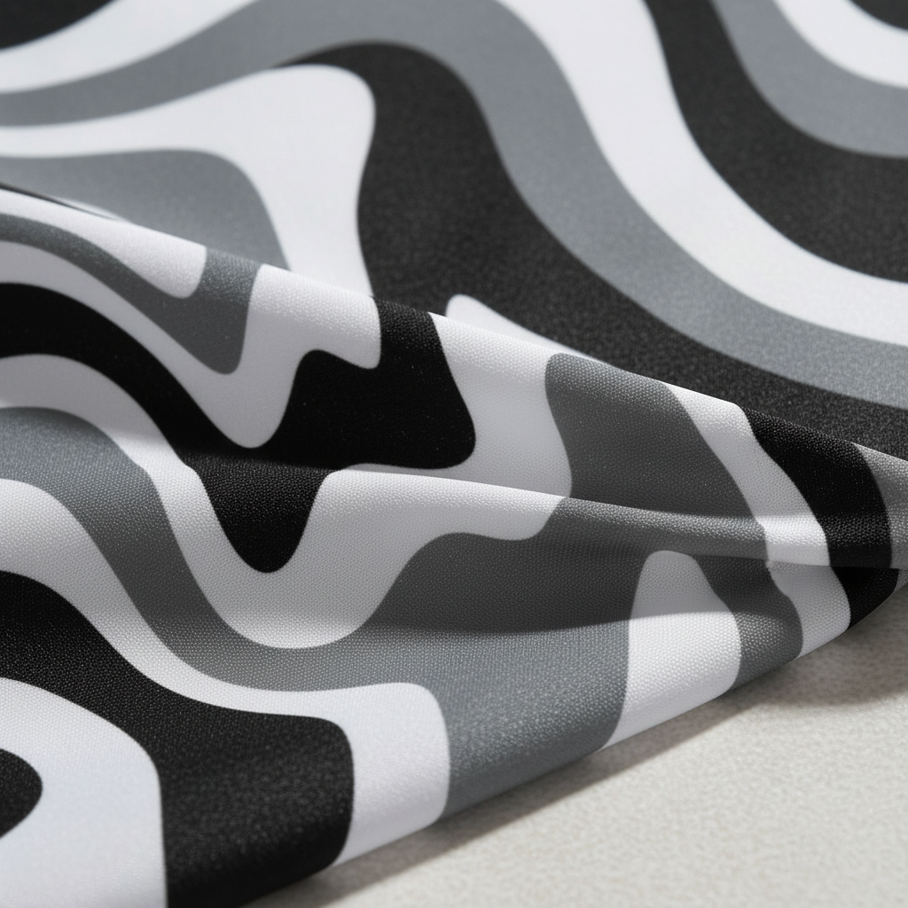 Water repellent 70s Retro shower curtain with a unique spiral design