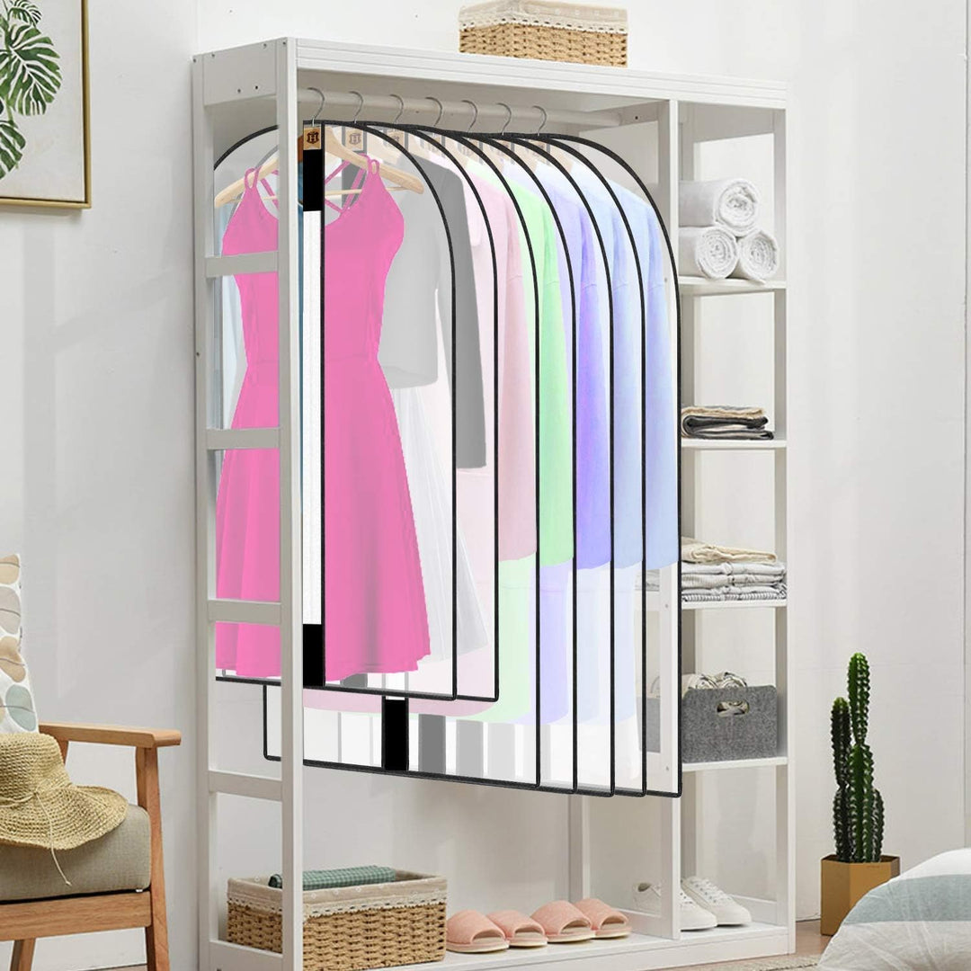 Formal garment bag, 71" length, breathable PVC for preserving wedding dresses and suits.