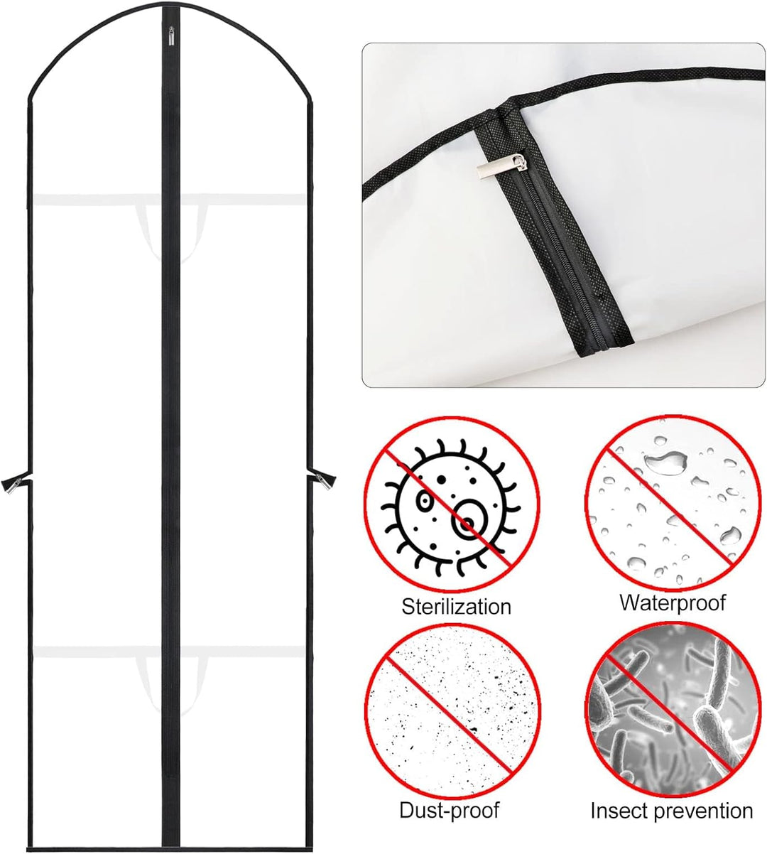 Breathable 71" PVC garment bag, designed for wedding dresses, formal gowns, and suits.