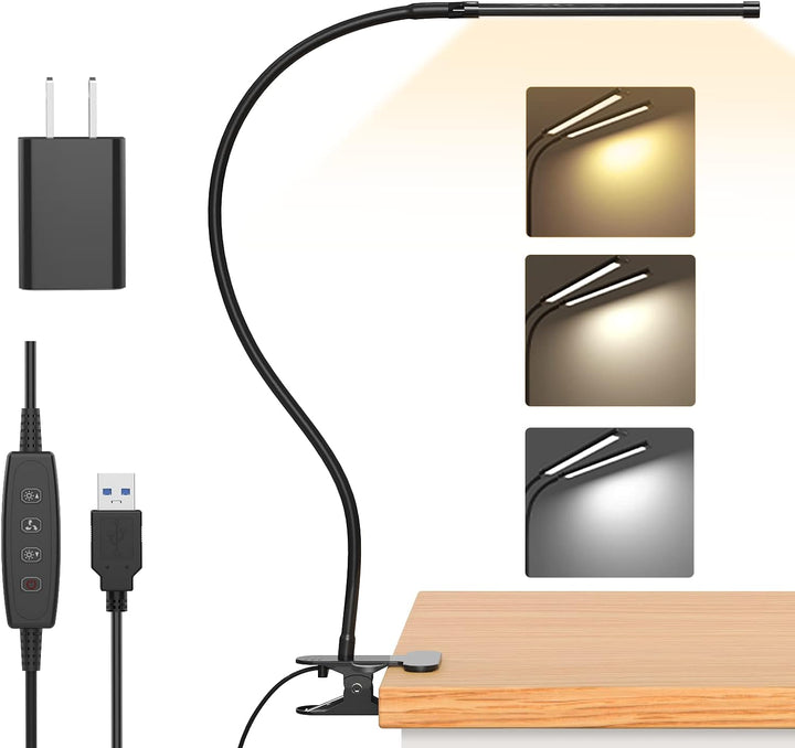77 LED desk clamp lamp, flexible gooseneck, USB powered, eye-care, for home office & reading