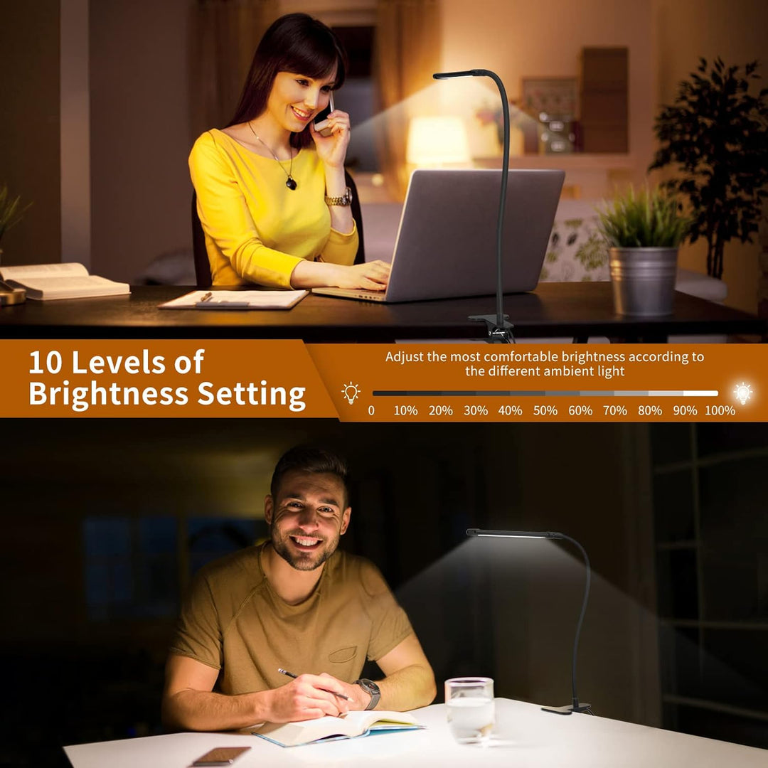 Clamp-on LED desk light, 77 LEDs, flexible gooseneck, USB power, provides adjustable eye-care lighting