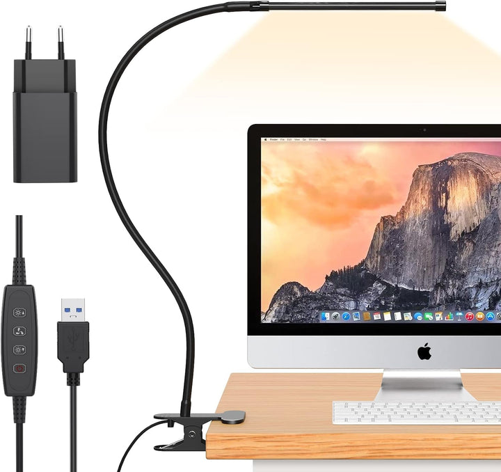 USB desk lamp with 77 LEDs, flexible gooseneck, and clamp mount for versatile, flicker-free lighting