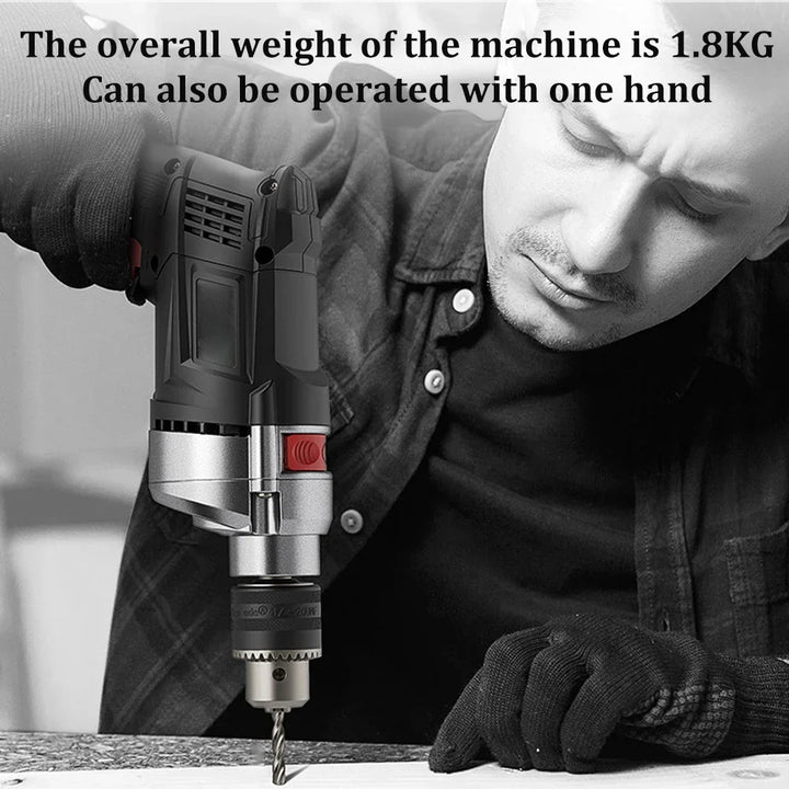 Powerful 780W Electric Hammer Drill power tool in action, drilling into a concrete wall