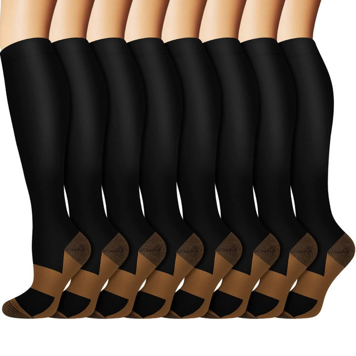 Unisex graduated compression socks 15-20mmHg in an 8-pair set, designed for optimal comfort