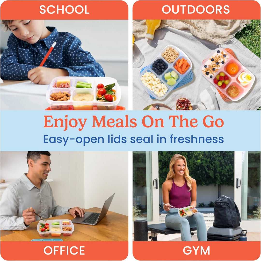 BPA-free, stackable, reusable 5-compartment food storage container 8-piece set for healthy meal prep.