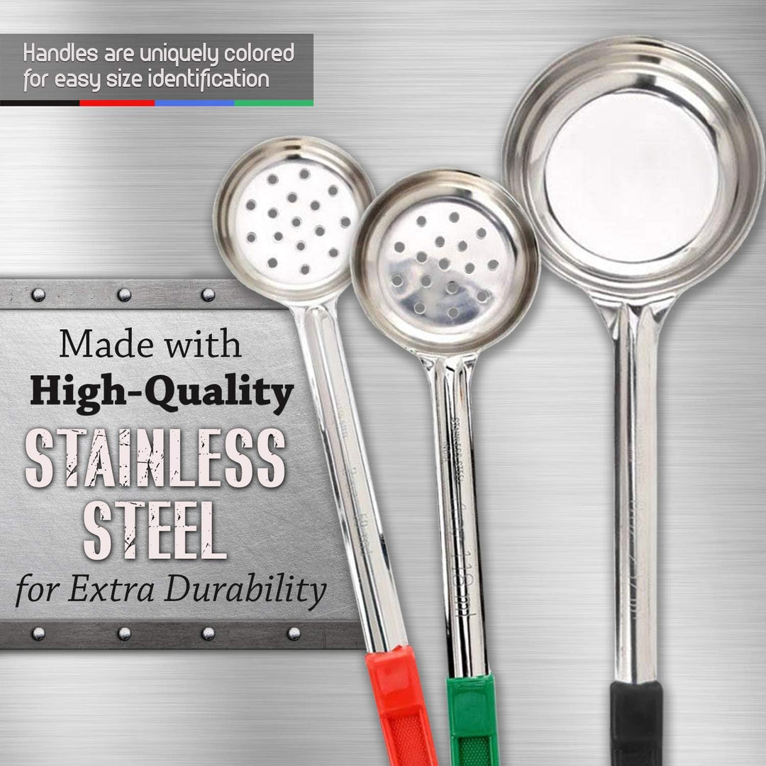 Versatile 8-piece serving and portion control measuring spoons for balanced healthy meals & food management.