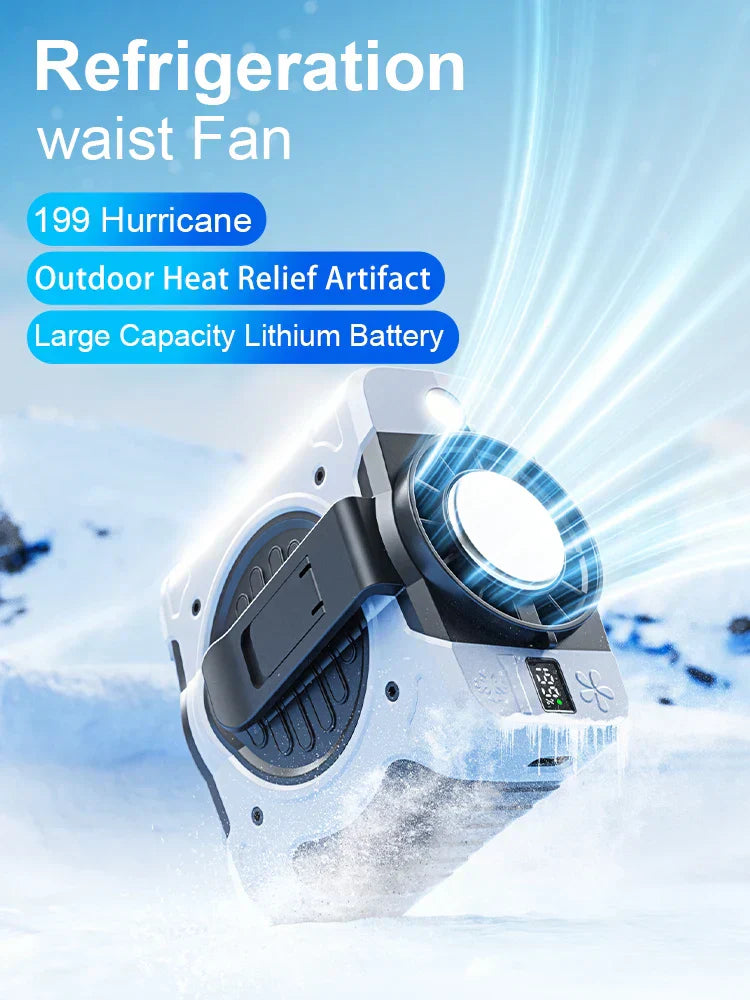 Refrigeration waist fan, 199 speed settings, ideal for hands-free personal cooling