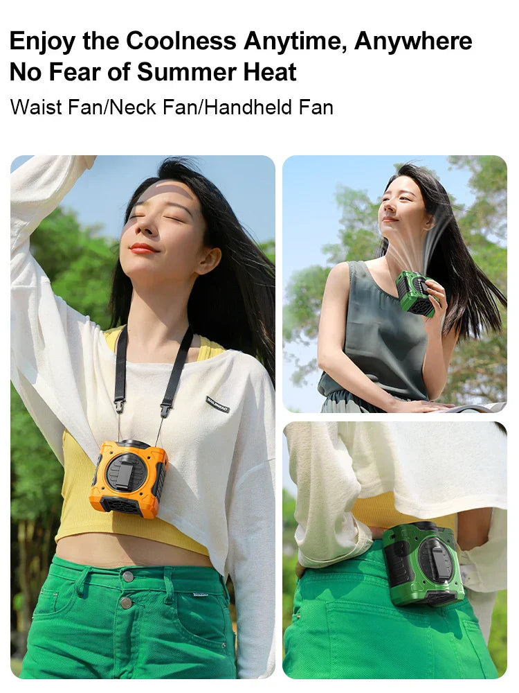 Adjustable 8000mAh waist fan, clip-on design, perfect for outdoor activities