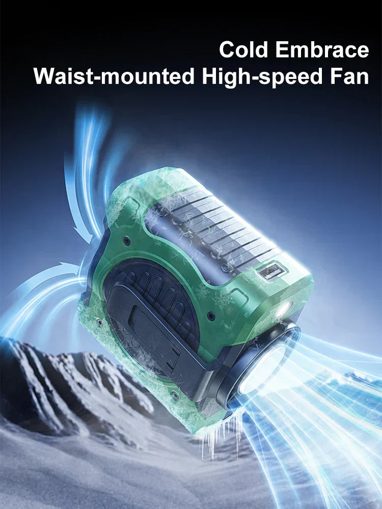 Hands-free cooling with 8000mAh waist clip fan; 199 speeds, suitable for work or leisure