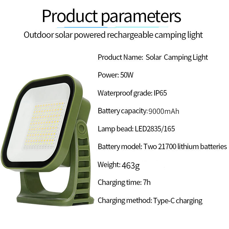 Emergency 80W LED light, solar and USB charged, with magnetic back and adjustable beam
