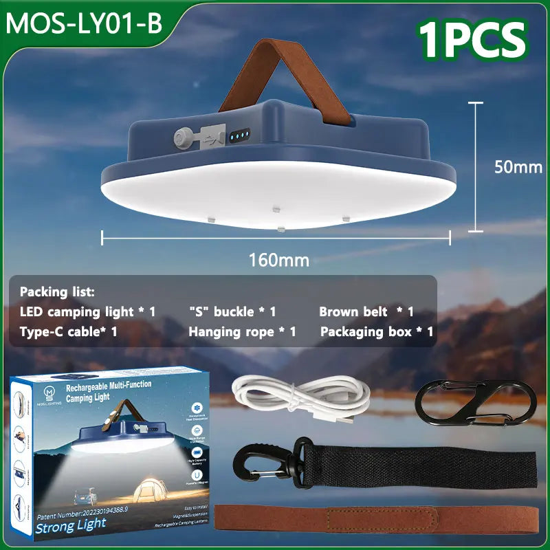 Reliable 80W LED emergency lamp, magnetic, solar powered, and USB rechargeable for outages